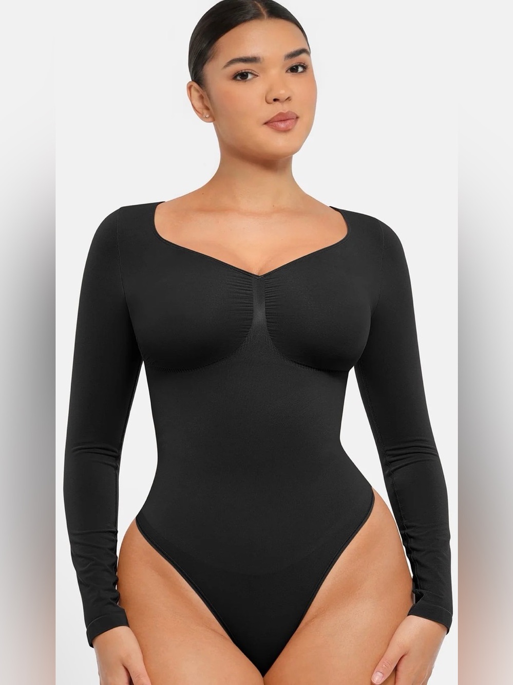 Seamless Long Sleeve Tummy Control Thong Bodysuit.